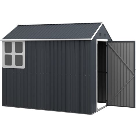 Casetta da Giardino Porta Attrezzi 259x172x222 cm in Acciaio Zincato e PP Grigia e Bianca