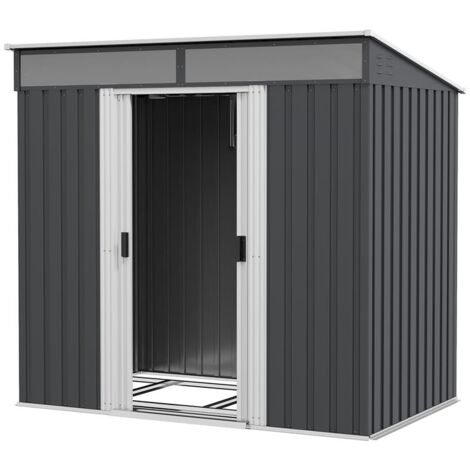 CASETTA DA GIARDINO PORTA ATTREZZI CON 4 FINESTRE E 2 GANCI. IN ACCIAIO ZINCATO. 195X122X181.5 CM. GRIGIO
