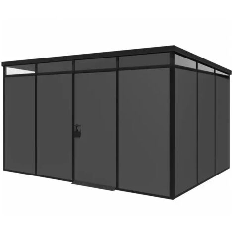 casetta da giardino prefabbricata in pvc e alluminio artplast "modulare" nero e grigio 3x4 mt