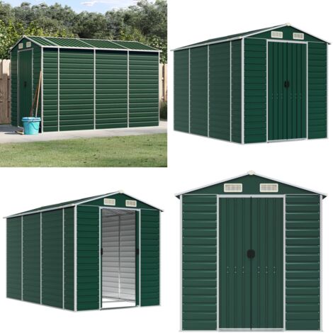 Casetta da giardino verde 191x300x198 cm in acciaio zincato - Capanno in acciaio zincato - Stoccaggio all'aperto