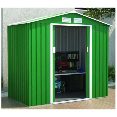 Casetta da Giardino Verde in Lamiera 213x131x195 cm Porta Attrezzi