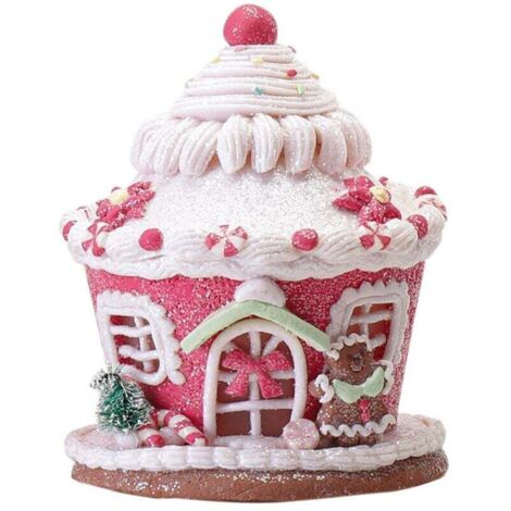 Casetta di pan di zenzero natalizia con luci a LED, decorazione da tavolo, decorazione natalizia per le feste, B