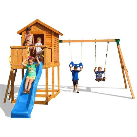 Casetta in legno bambini con scivolo Fungoo MyHOUSE MOVE + in legno per giardino