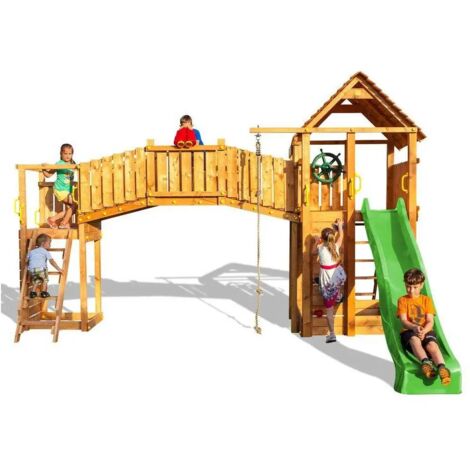 Casetta in legno con ponte sospeso Fungoo FORTRESS TIPTOP Rainbow