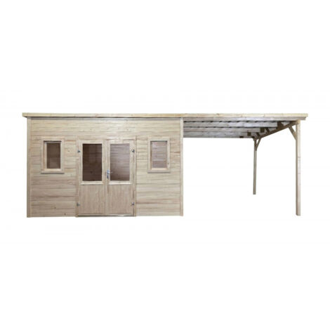 Casetta in legno da giardino 380x380 cm con legnaia – Spessore pareti 28 mm – Tetto acciaio zincato – Vetrate in vetro – SLX4040B Foresta