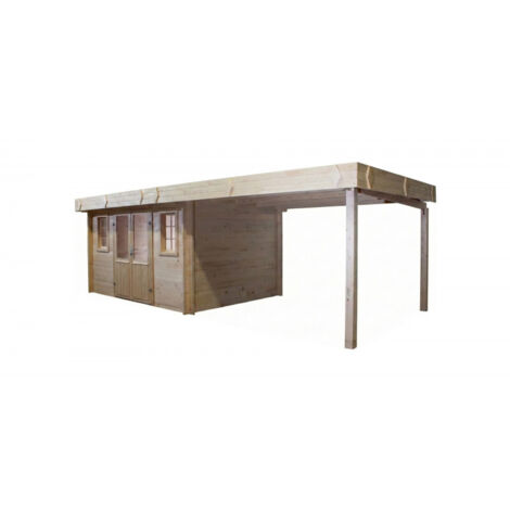 Casetta in legno da giardino con legnaia 274x674 cm – Abete 42 mm – Tetto piano in acciaio – Porta vetrata – BRE4030.02B Foresta
