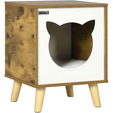 Casetta in legno per lettiera per gatti, cuccia per interni con cuscino lavabile e gambe rialzate, 34x34x44,5 cm, marrone.