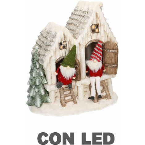 Casetta in Resina bianco con Led e gnomi cm 40x23xh44