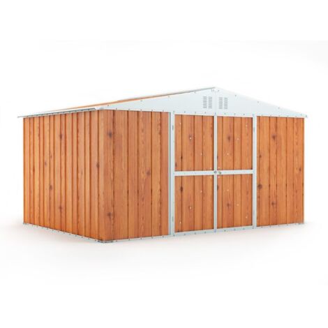 Casetta lamiera da giardino Box in Acciaio Zincato 403x269 cm x h 217 cm - 149KG - 10,84 mq - LEGNO