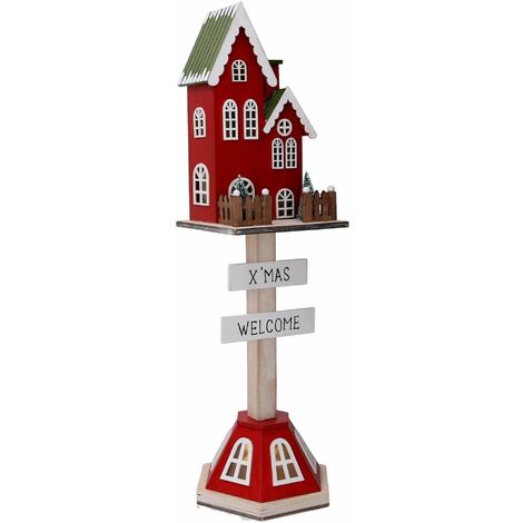 Casetta legno rosso con led cm 17x15,3xh56,5
