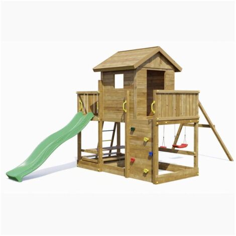 Casetta parco giochi in legno Fungoo Mars con Scivolo, Altalena, Tavolo pic nic e Arrampicata