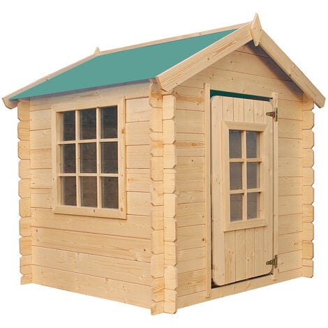 Casetta per bambini in legno con porta finestre panca legno gialla