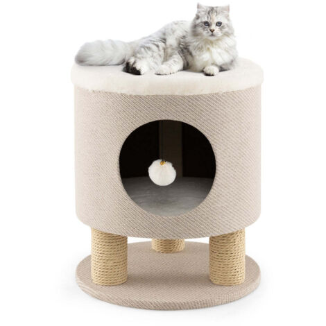Casetta per gatti 40 x 40 x 47 cm con tiragraffi e palla sospesa design moderno legno ingegnerizzato beige 200010089