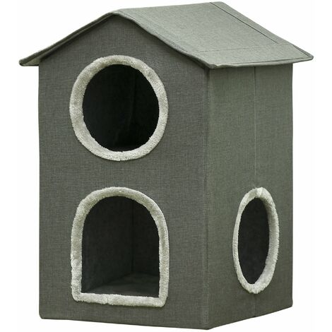 Casetta per Gatti a Due Livelli 42x46x59,5 cm 3 Entrate con Cuscini Verde