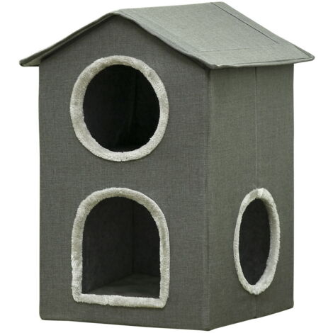CASETTA PER GATTI A DUE LIVELLI CON CUSCINI LAVABILI 3 ENTRATE. 42X46X59.5 CM. GRIGIO
