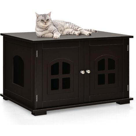 Casetta per Gatti, Casetta-comodino per Gatti con Doppie Porte e Finestre, Casetta Decorativa Ventilata per Domestici, 81 x 53 x 49 cm (Marrone)
