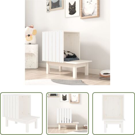 Casetta per gatti -  Casetta per Gatti Bianca 60x36x60 cm in Legno Massello di Pino