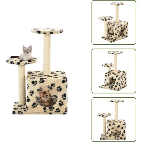 Casetta per gatti - vidaXL Albero per Gatti e Tiragraffi Sisal 60 cm Zampe Stampate Beige - Piattaforme per gatti