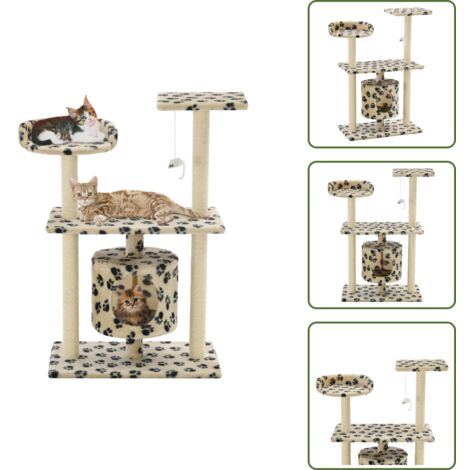 Casetta per gatti - vidaXL Albero per Gatti e Tiragraffi Sisal 95 cm Zampe Stampate Beige - Piattaforme per gatti