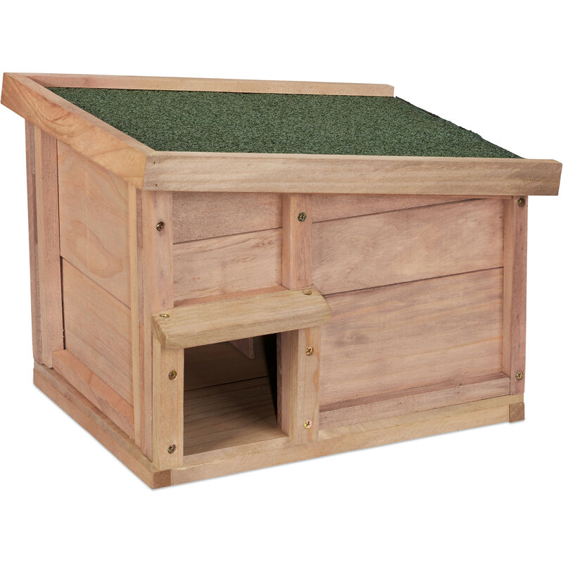 Abri pour hérisson, avec fond, 2 parties, maisonnette, pour jardin, h x l x p : 30 x 40 x 34 cm, nature - Relaxdays