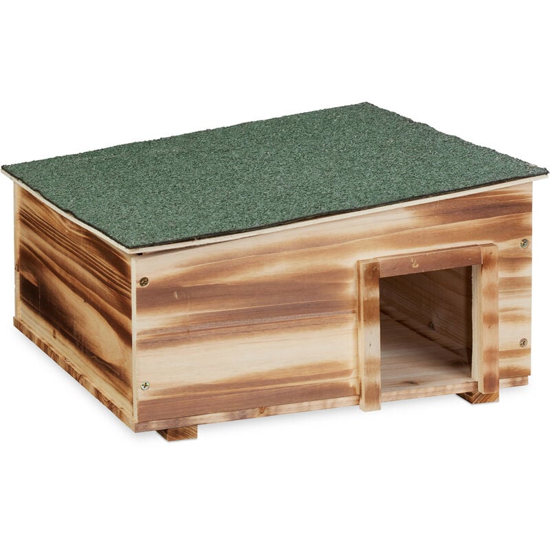 Maison à hérisson, design bois flambé, fond, 2 parties, niche, pour jardin, HxLxP : 21,5 x 40 x 40 cm, marron - Relaxdays
