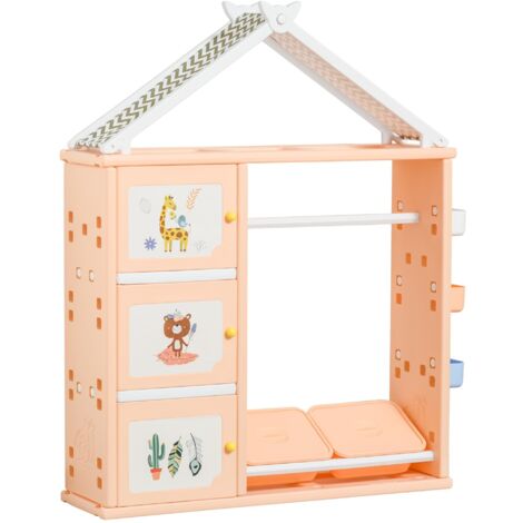 Casetta Portagiochi 128x34x155 cm con Contenitori e Appendiabiti Arancione