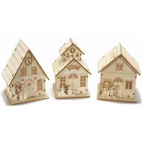 Casette Natalizie in Legno Luminose da Appoggiare per Casa, Presepe Set da 3