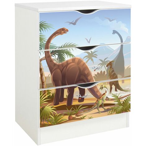 Casettiera Roma bianca in legno con cassetti - motivo Jurassic