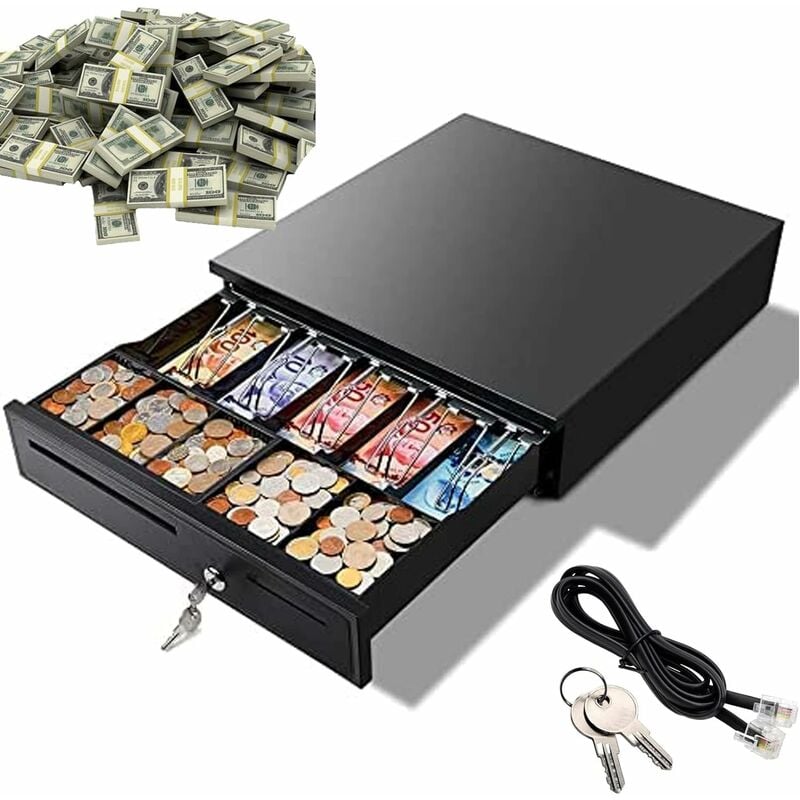 Day Plus - Cash Drawer Register Insert with 5 Bills 5 Coins Money Storage Box for Commercial Using, Poratbel Heavy Duty Cash Drawer Deposit Box Money