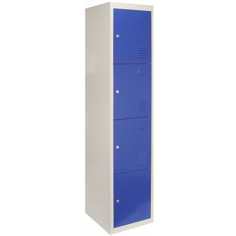 Casier 4 Portes, Bleu, Gris Casier Verrouillable, Salle de Sport, École, Vestiaire Rangement - Bleu