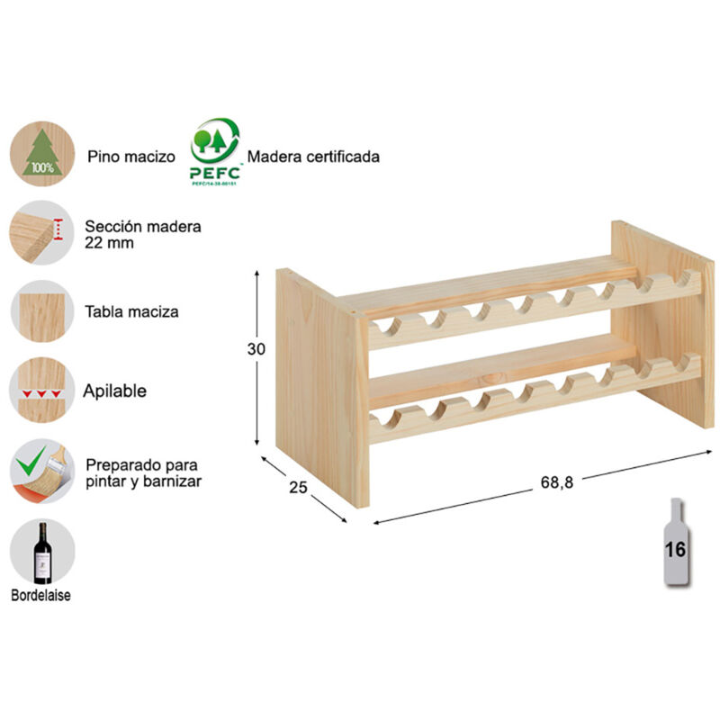 Casier à bouteilles empilable en pin Katea Epaisseur du bois 22 mm