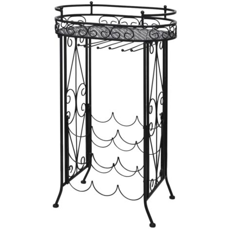 Casier à bouteilles avec porte-verre pour 9 bouteilles Métal CFW623895