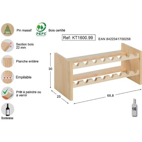 Casier à bouteilles empilable en pin Katea Epaisseur du bois 22 mm