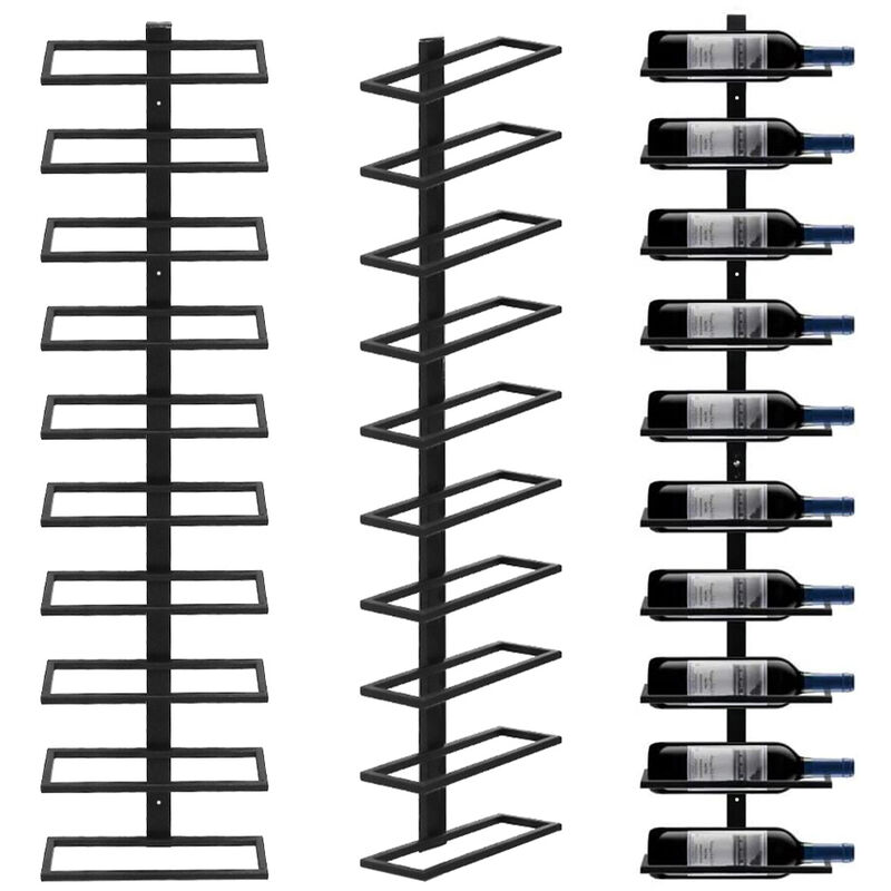 Jeobest - Casier à bouteilles mural pour 10 bouteilles Noir Métal
