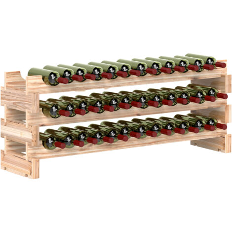Casier à bouteilles pour 36 bouteilles. étagère à vin avec 3 niveaux modulable. 114×28×42.5cm. bois naturel