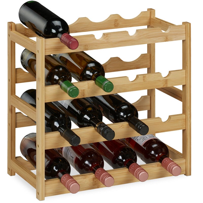 Casier à vin pour 16 bouteilles, HxLxP : 42,5 x 45 x 23,5 cm, 4 étages, range-bouteilles, bambou, nature - Relaxdays