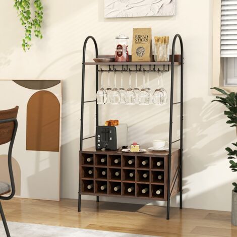 Casier à Vin 18 Bouteilles 5 Rangées de Porte-gobelets Dispositif Anti-basculement 2 Étagères Hauteur de 115CM Café CW5140 DESIGN IN