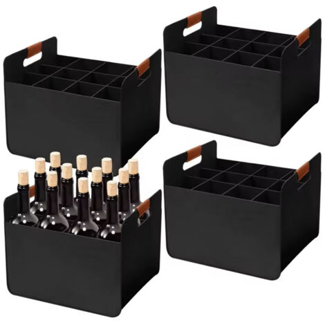 Casier à vin, 2 pièces – peut contenir 12 bouteilles – Feutre – Pliable – Noir