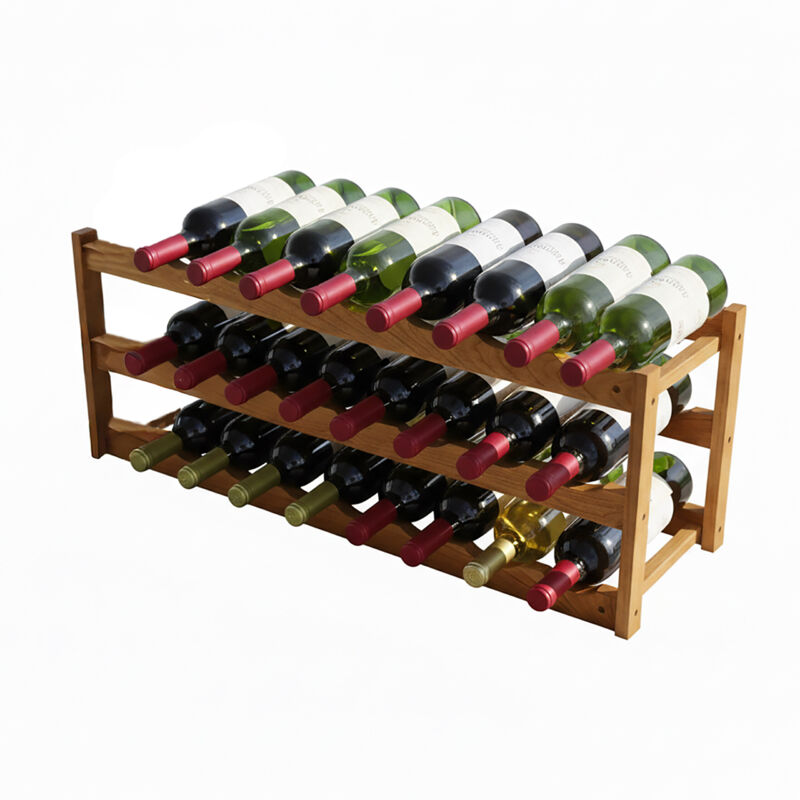 Relaxdays Casier à vin, 24 bouteilles, bois de noyer, H x L x P : 28 x 78 x 21 cm, pour vins rouges & blancs, naturel
