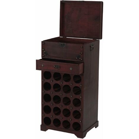 Casier à vin armoire meuble en bois style colonial pour 20 bouteilles avec tiroir 040003375