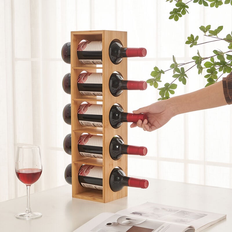 Sifree - Etagère à Bouteille 13.5x12x53cm, 5 emplacements casier à vin en bois porte-bouteilles
