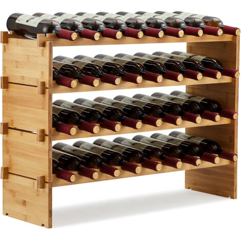 Casier à Vin de 36 Bouteilles, Stockage du Vin en Bois, Porte-vins et Etagère de Présentation à 4 Couches, 84x26x58cm
