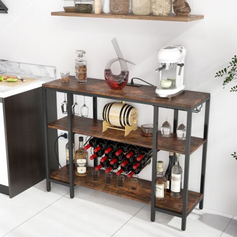 Casier à Vin de Style Industriel avec 1 Comptoir et 2 Étagères de Rangement Porte-verre Casiers à Bouteilles Prises De Courant Étagère Café CW2294 Maison Chic