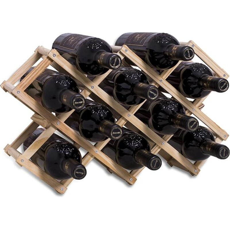 Casier à vin empilable en Bois contenir 10 Bouteilles 45X12.5X31CM, Etagere rhombe Log, Porte Bouteille Artisanale à 3 Niveaux, Range Bouteille pour