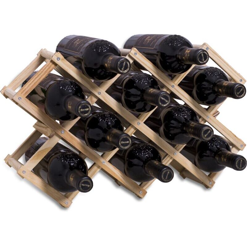Casier à vin empilable en Bois contenir 10 Bouteilles 45X12.5X31CM, Etagere rhombe Log, Porte Bouteille Artisanale à 3 Niveaux, Range Bouteille pour