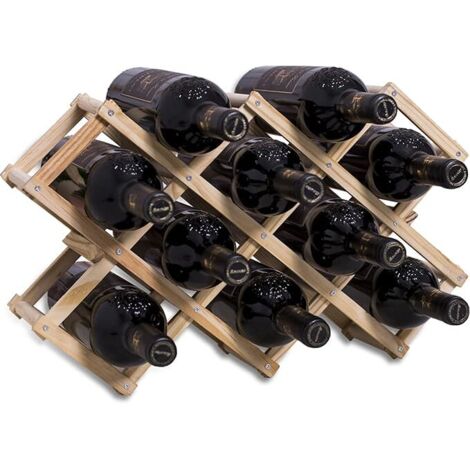Casier à vin empilable en Bois contenir 10 Bouteilles 45X12.5X31CM, Etagere rhombe Log, Porte Bouteille Artisanale à 3 Niveaux, Range Bouteille pour comptoir de Bar, Salon, Cuisine