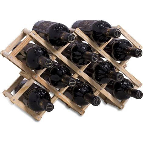 Casier à vin empilable en Bois contenir 10 Bouteilles 45X12.5X31CM, Etagere rhombe Log, Porte Bouteille Artisanale à 3 Niveaux, Range Bouteille pour comptoir de Bar, Salon, Cuisine