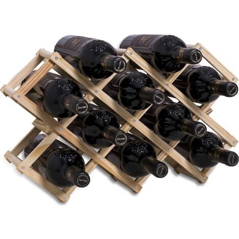 AOUGO Casier à vin empilable en Bois contenir 10 Bouteilles 45X12.5X31CM, Etagere rhombe Log, Porte Bouteille Artisanale à 3 Niveaux, Range Bouteille pour comptoir de Bar, Salon, Cuisine NPTERBL