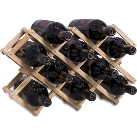 Casier à vin empilable en Bois contenir 10 Bouteilles,rhombe Log, Porte Bouteille Artisanale à 3 Niveaux, Range Bouteille pour comptoir de Bar, Salon, Cuisine