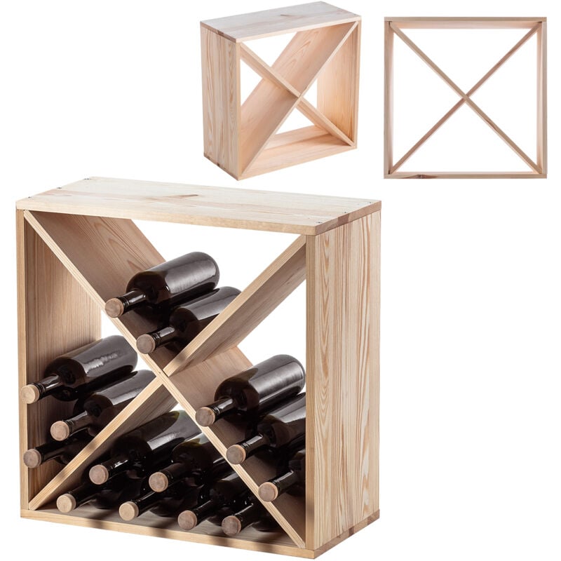 Casier à Vin En Bois 24 Bouteilles D'alcool Armoire Étagère Cadeau 52Cm